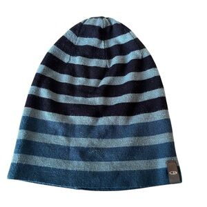 Icebreaker Unisex Blue Stripe Slouch Beanie Hat One Size Wool Acrylic Blend